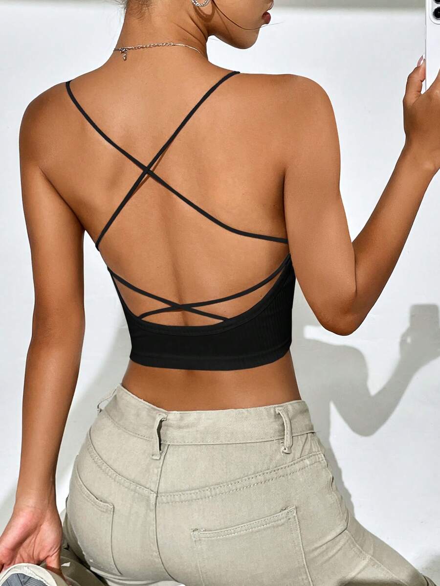 SHEIN EZwear Top à fines brides court croisé dos-nu