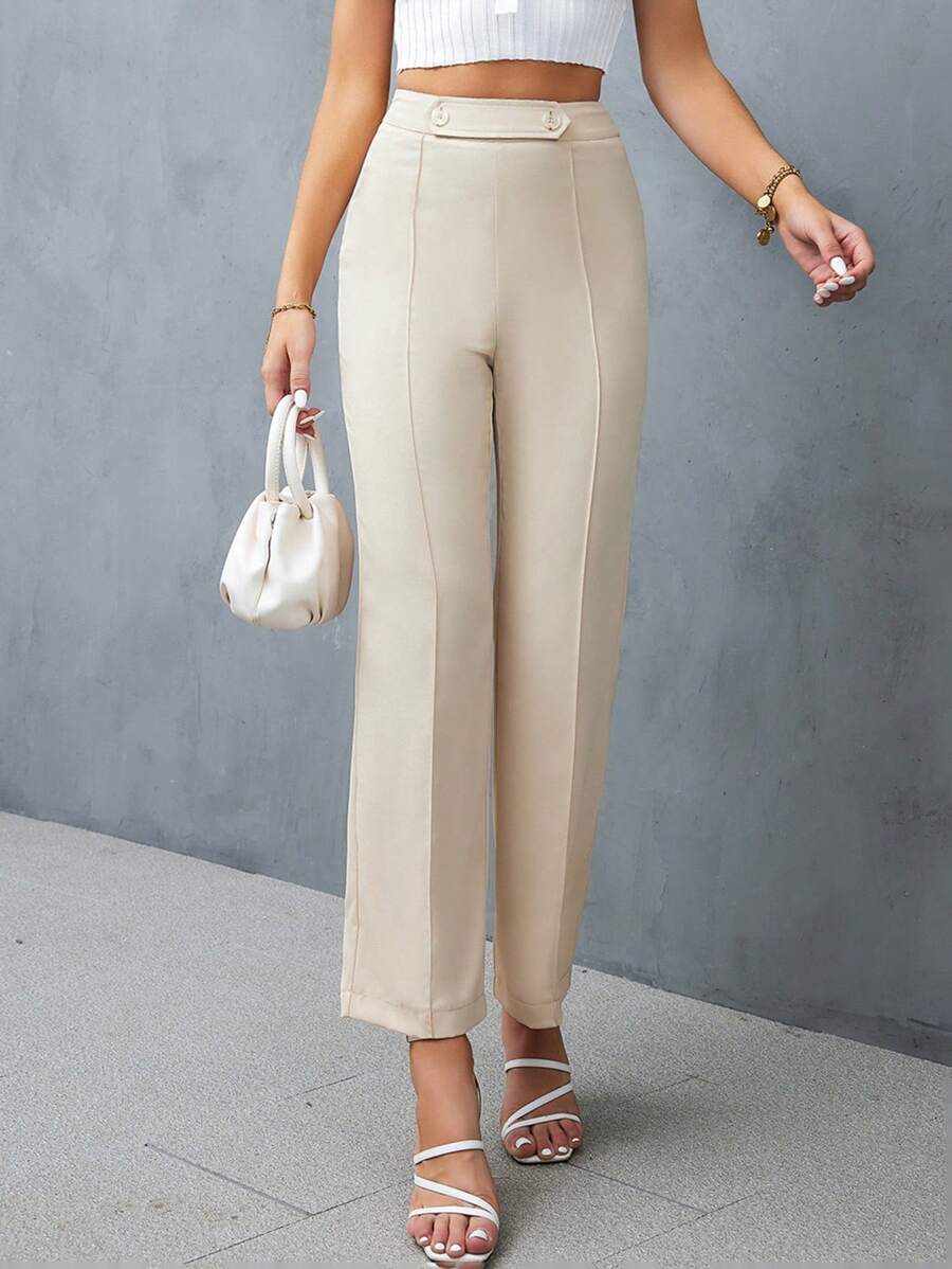 SHEIN Privé Elegant Eenkleurig Dames broeken Rits Knoop