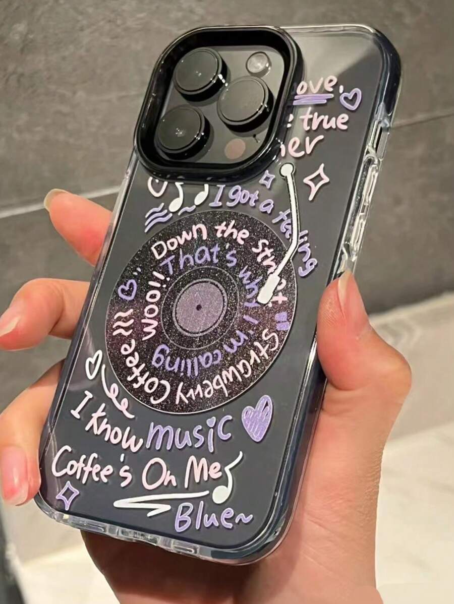 1pc English Record Tpu Phone Case, Shockproof, Compatible With IPhone 15 Pro Max, 14, 13/12, Cool And