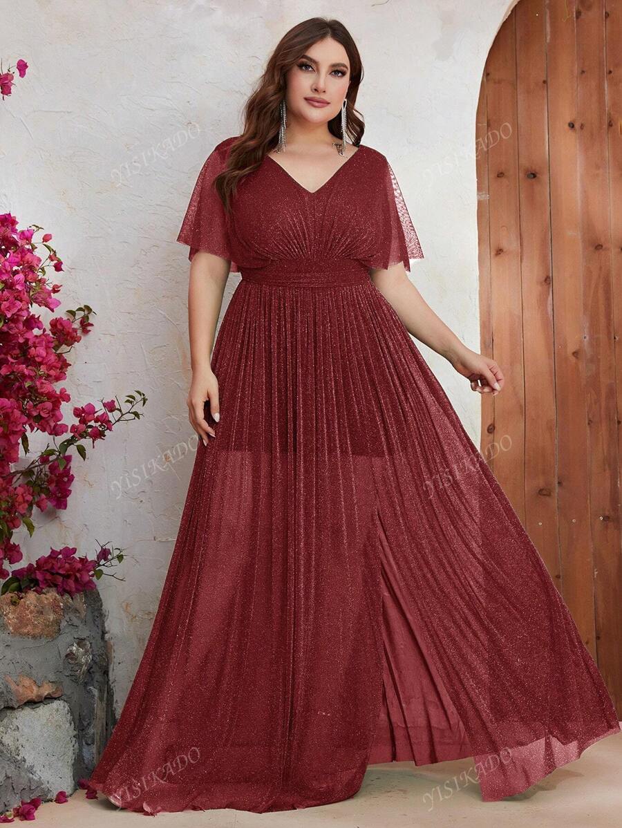 YISIKADO Plus Butterfly Sleeve Mesh Dress