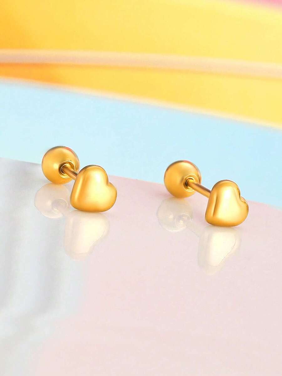1 Par Pequeños Pendientes Delicados De Corazón De Amor De Acero Inoxidable Exquisito Para Chicas A La Moda 2023