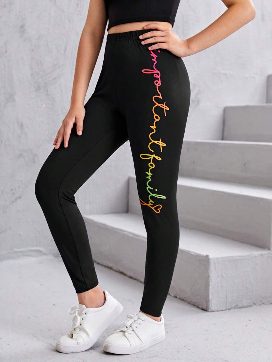 SHEIN Chicas adolescentes Leggings con estampado de letra