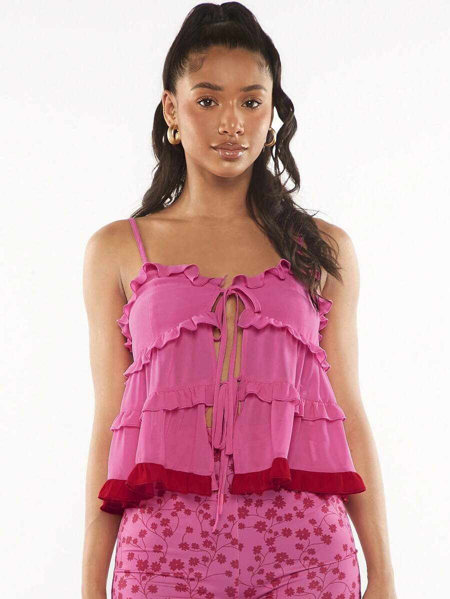 SHEINNeu Top con bretelle sottile con nodo frontale con volant