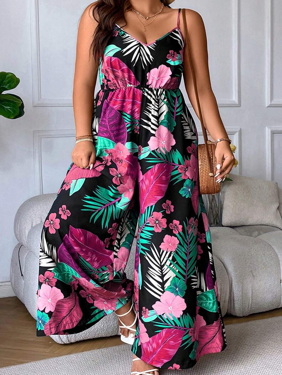 Breezaya Tuta lunga con stampa tropicale a gamba larga, stile boho, per l'estate