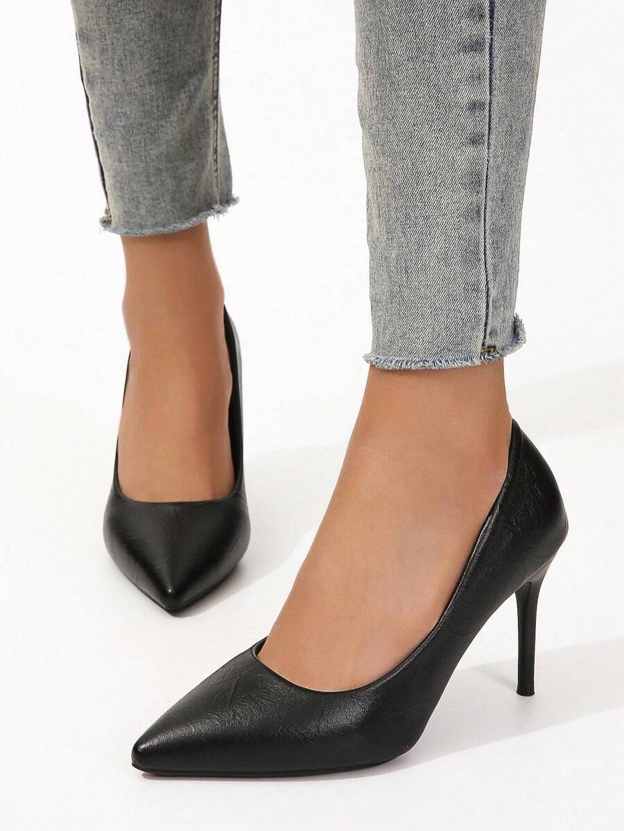 Women's Matt Black Ruched Material 9CM Thin High Heel Pumps, Comfortable For Office, Wedding, Professional Work, All Season