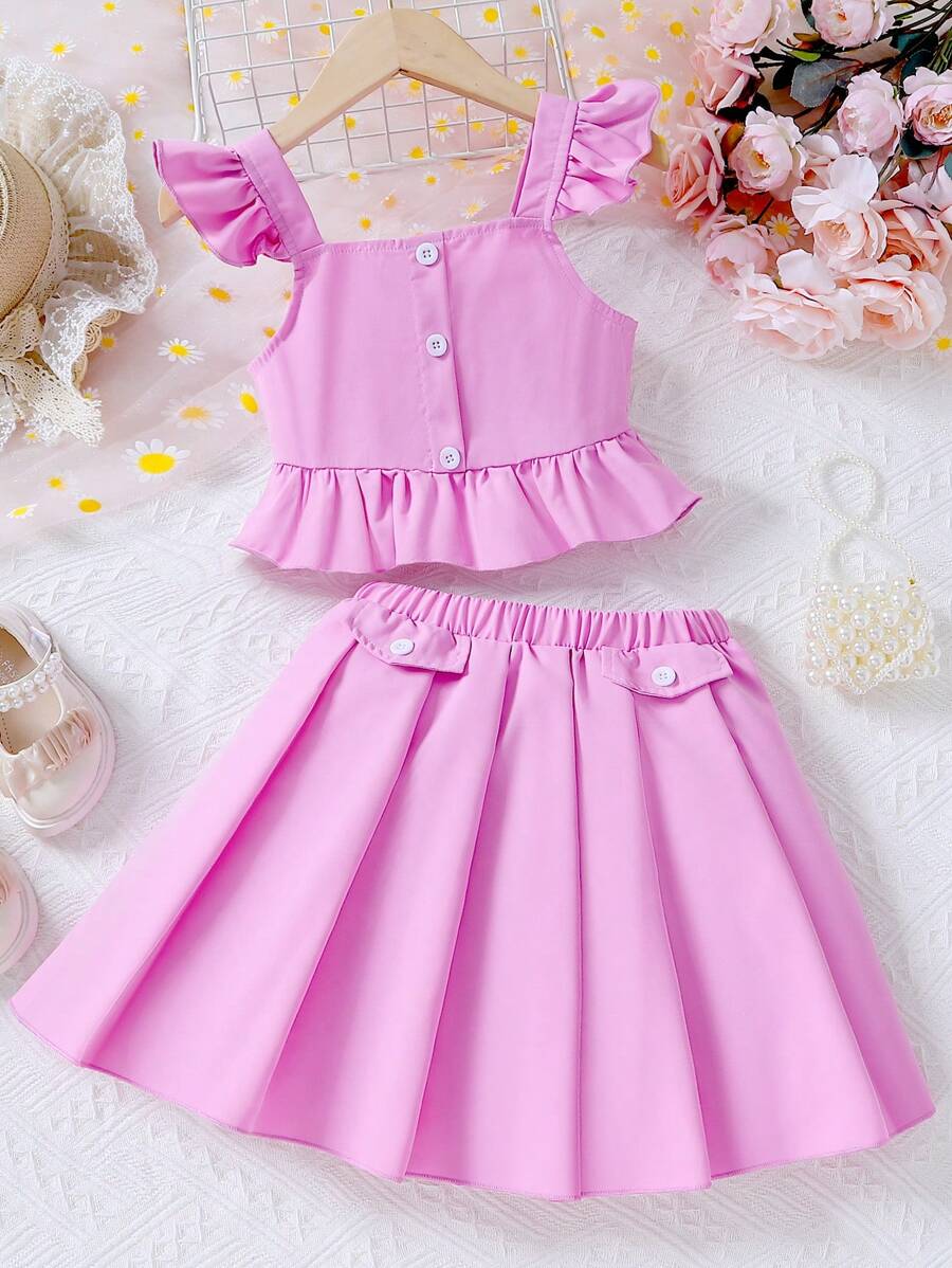 SHEIN Top și fusta peplum cu volane pentru fete