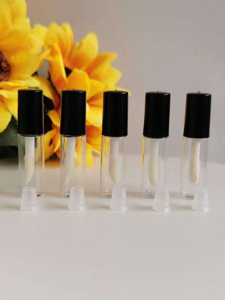 5 Peças Mini 1.2Ml Plástico Preto Brilho Labial Tubo Garrafas , Fofo Esmalte Labial Frascos Cosmético Embalagem Recipiente Para Viajando