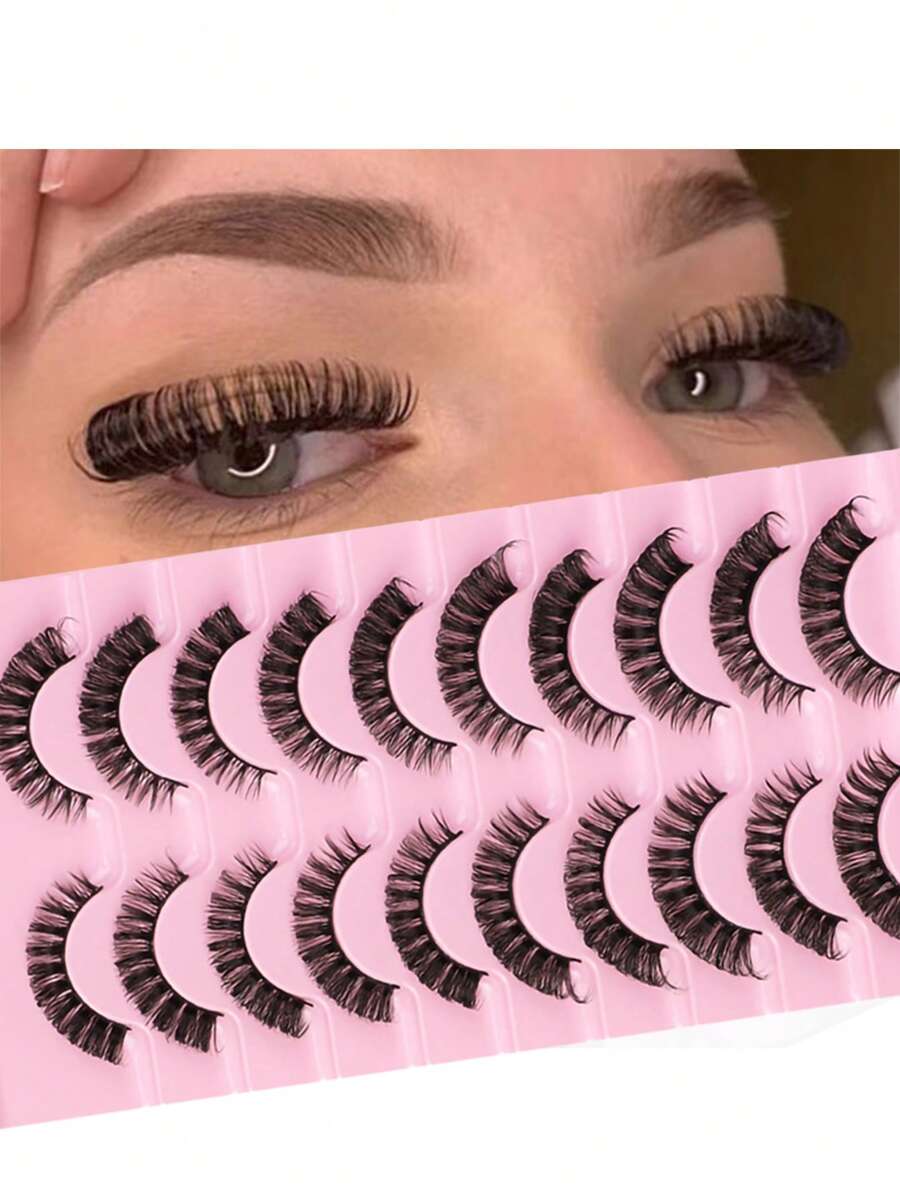 Faux Cils , 10 paires Russe Ruban Cils Courbure Dd Faux Cils En Tissu Duveteux Vaporeux Faux Vison Cils Paquet Œil Cils