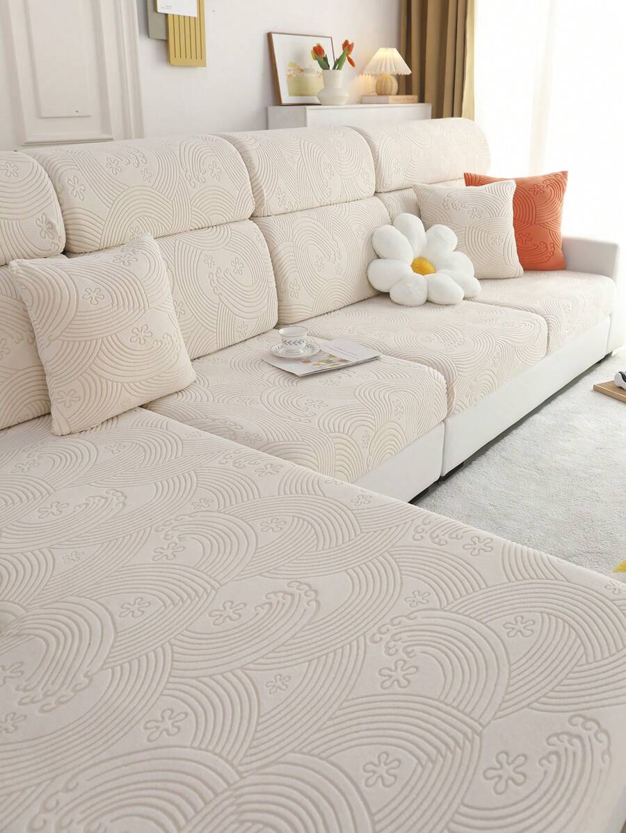 1pc Geometric Detail Sofa cover, Modern Polyester Anti-slip Sofa Cover Blanket For Home, All Seasons