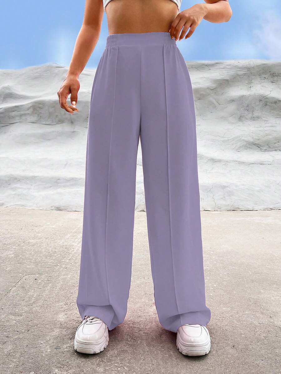 SHEIN EZwear Pantalones de pierna ancha de unicolor para uso diario de mujer