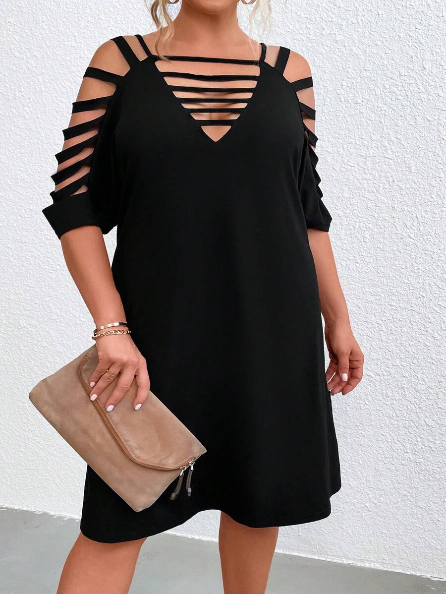 Calvaya Plus Ladder Cut Out Cold Shoulder Dress