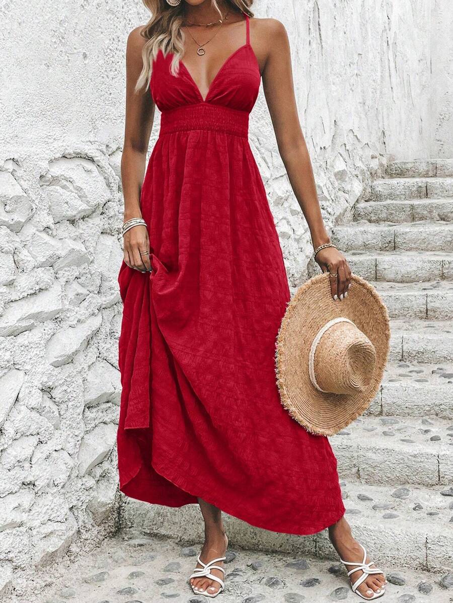 Breezaya Vestido camisero de espalda descubierta con cruce en el frente, vestido largo para uso en vacaciones, playa y Año Nuevo para mujeres