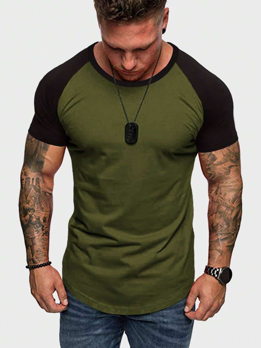 Manfinity Sporsity Hombres Camiseta de color combinado de manga raglán