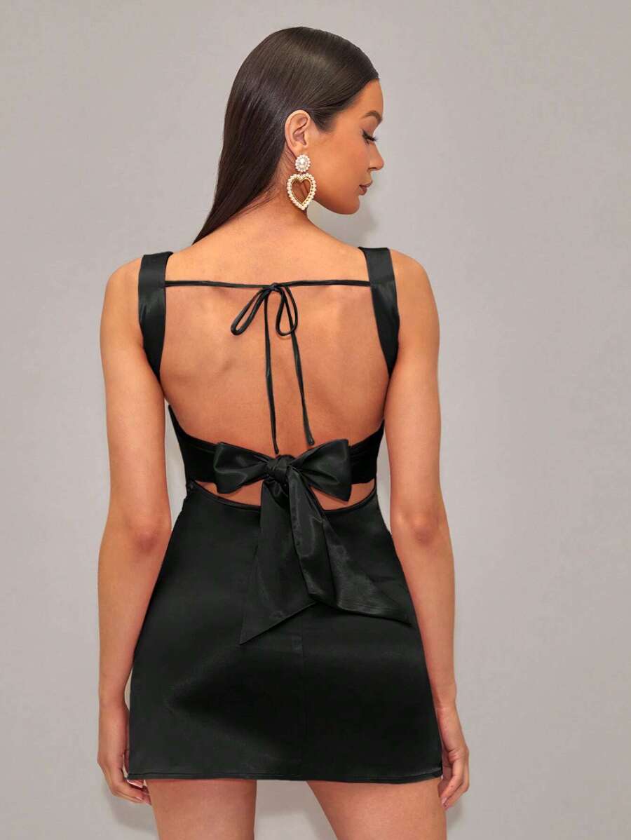 SHEIN BAE Tie Backless Satin Cami Dress
