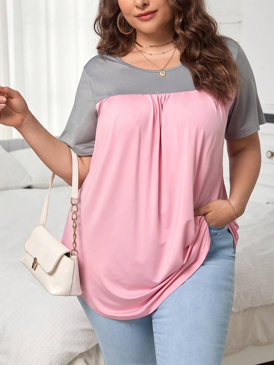 SHEIN Unity Plus Two Tone Fold Pleated Detail Tee