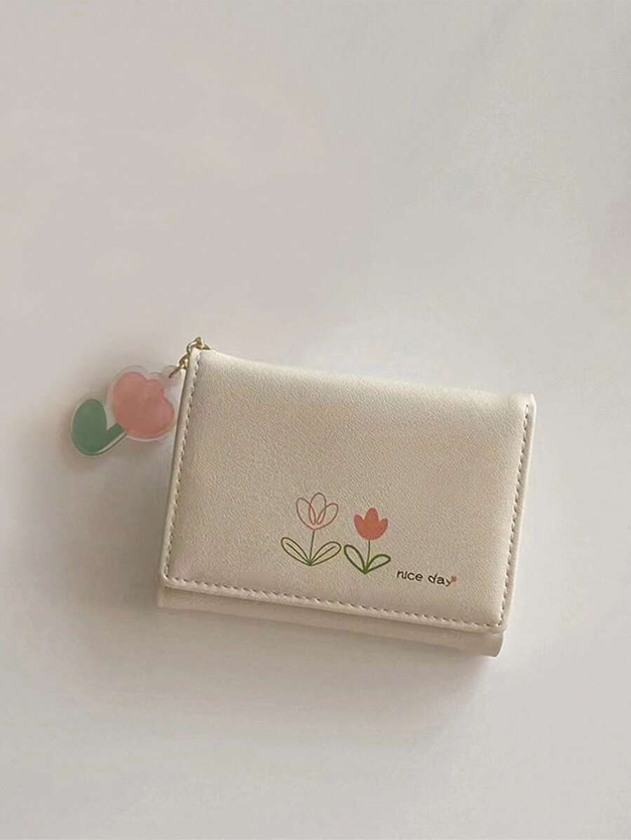 Cartera triple plegable con patrón de flores, portátil para efectivo, para damas, trabajadoras de cuello blanco, universidad, trabajo, negocios, viajes, tarjetas de regalo, pequeña empresa, mujeres, maestras, regalos para novia, regalos para mujeres, útiles escolares, regalos para maestros, regreso a clases