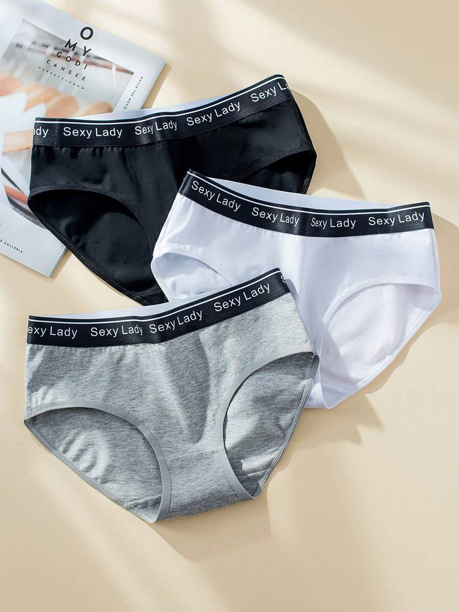 Shein Underwear&Sleepwear Basics 3 piezas Calzoncillos de cintura con cinta con letra unido en contraste
