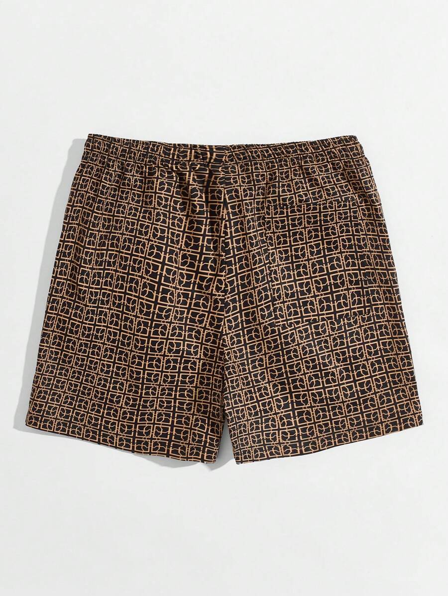 Manfinity VCAY Pantalones cortos de hombre con cordón en la cintura y estampado geométrico suelto