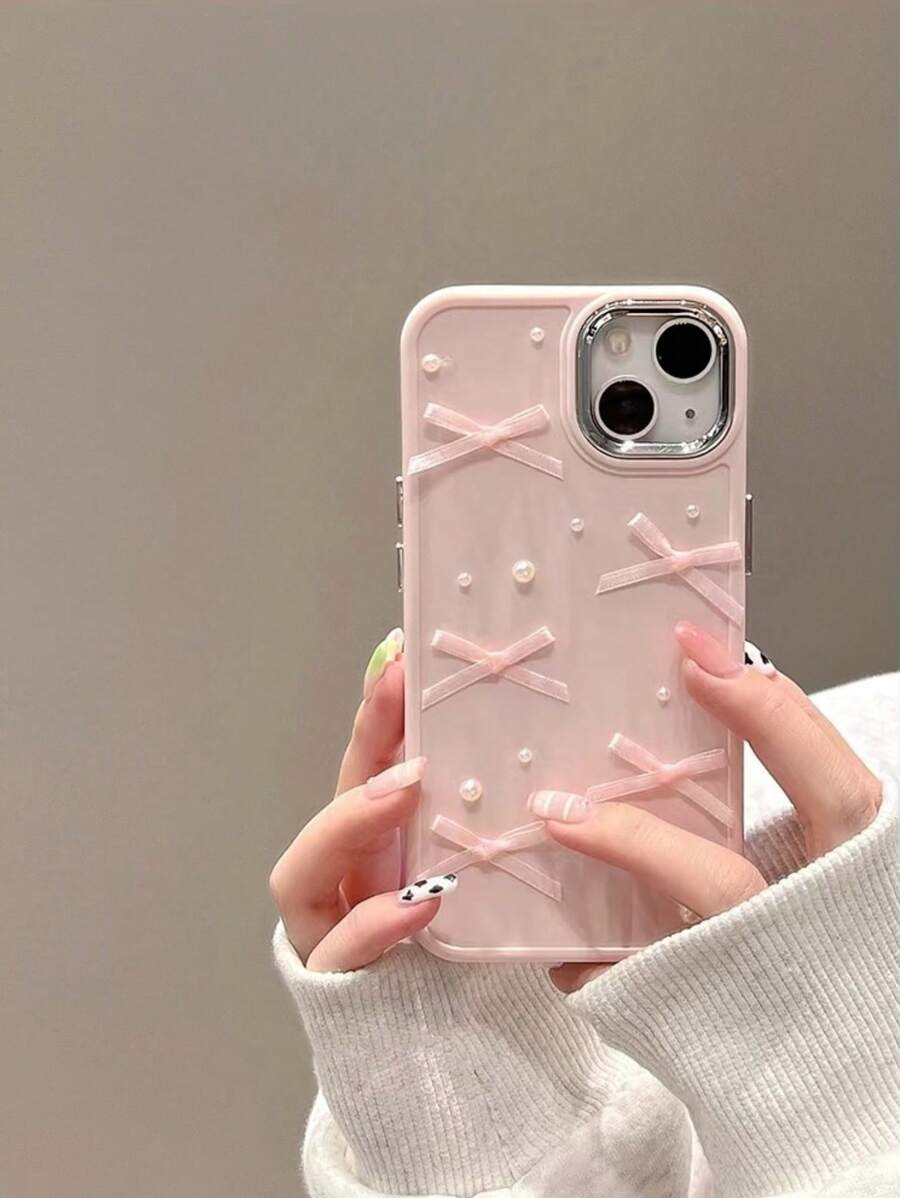 Étui de téléphone décoré d'un nœud rose kawaii pour iPhone 16 Apple