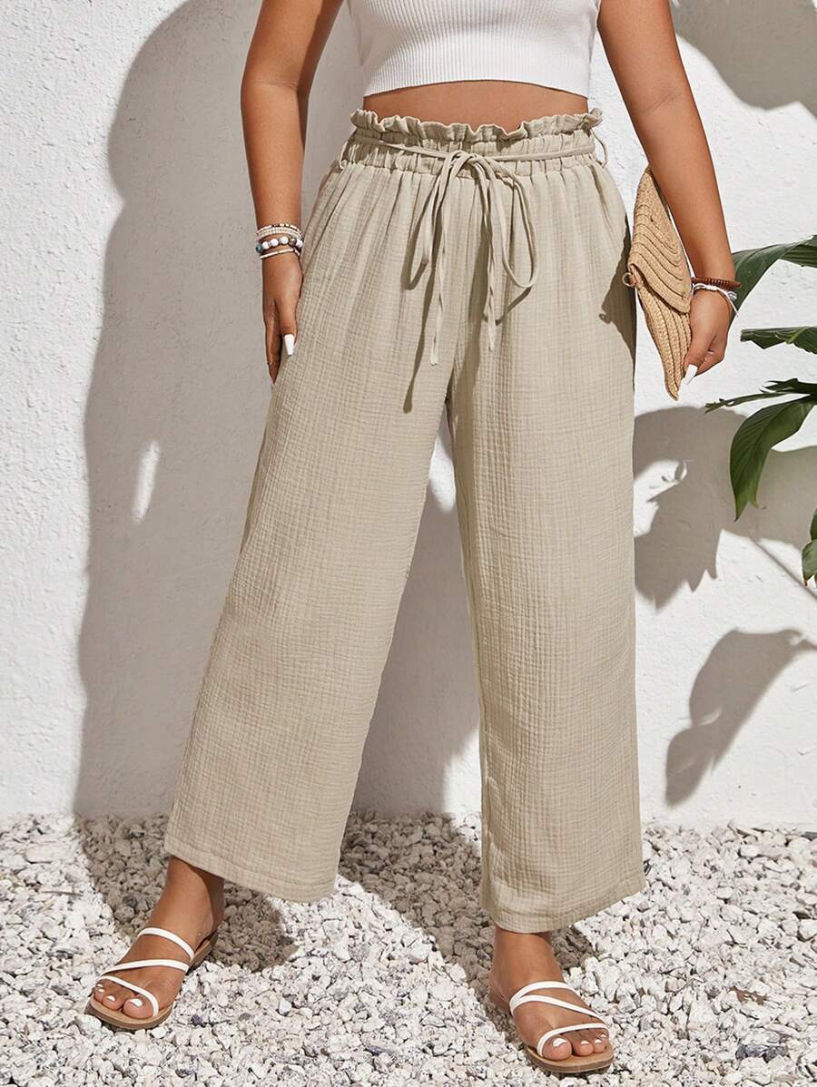 SHEIN Frenchy Plus Paperbag Waist Straight Leg Pants