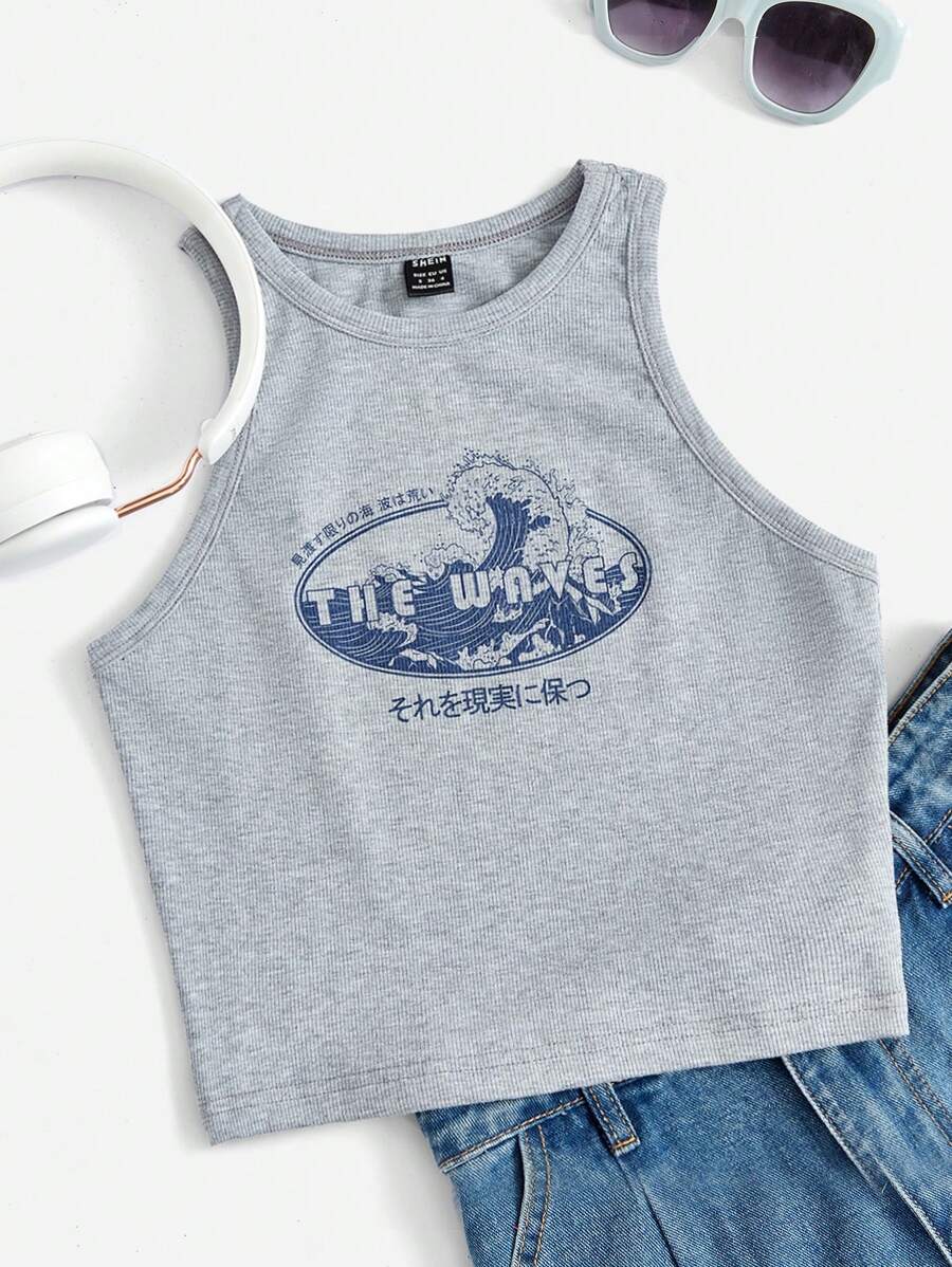 SHEIN EZwear Top tank de onda & con estampado de letra