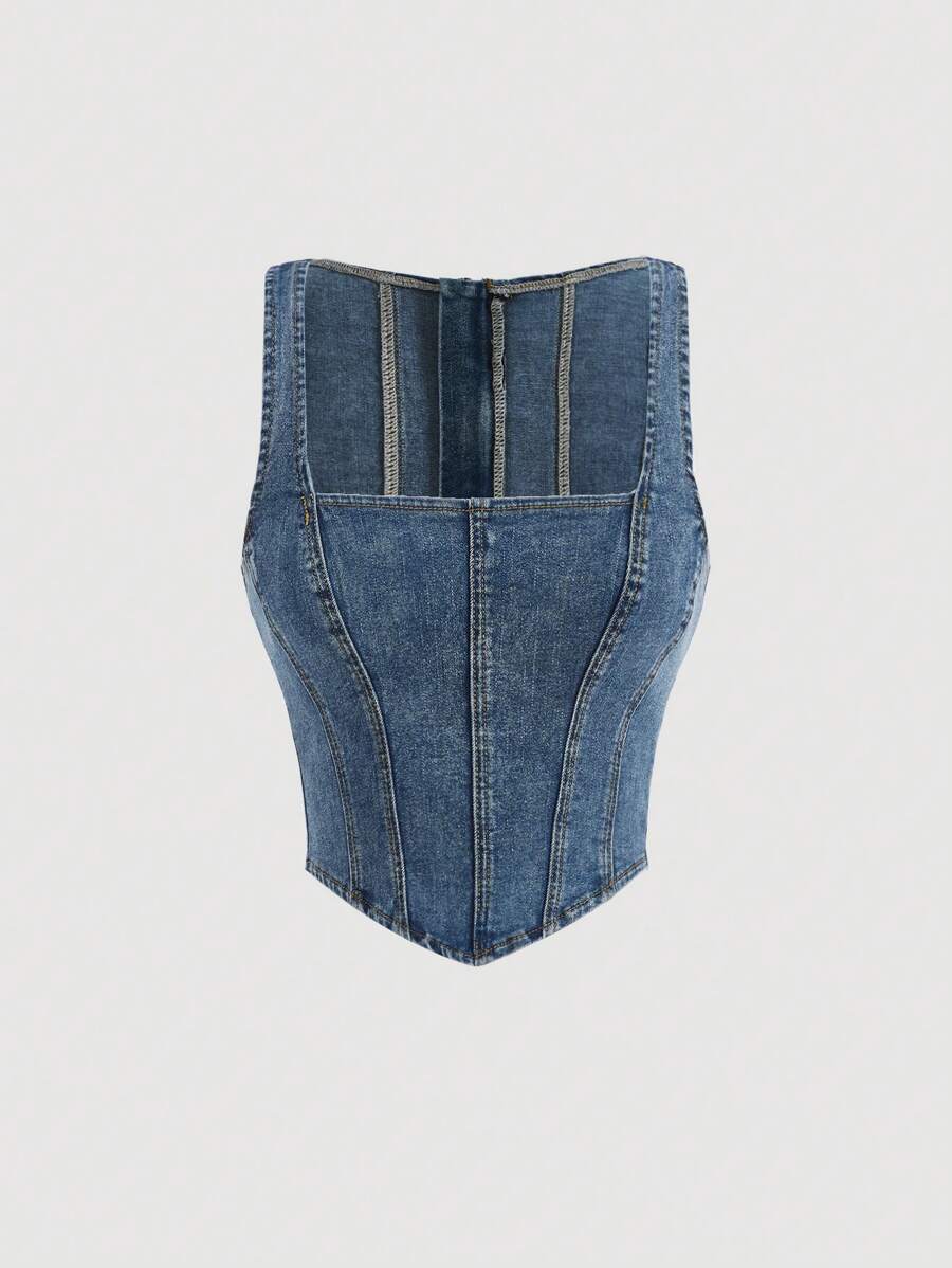 SHEIN MOD con cremallera trasera bajo pañuelo Tank crop Top en mezclilla