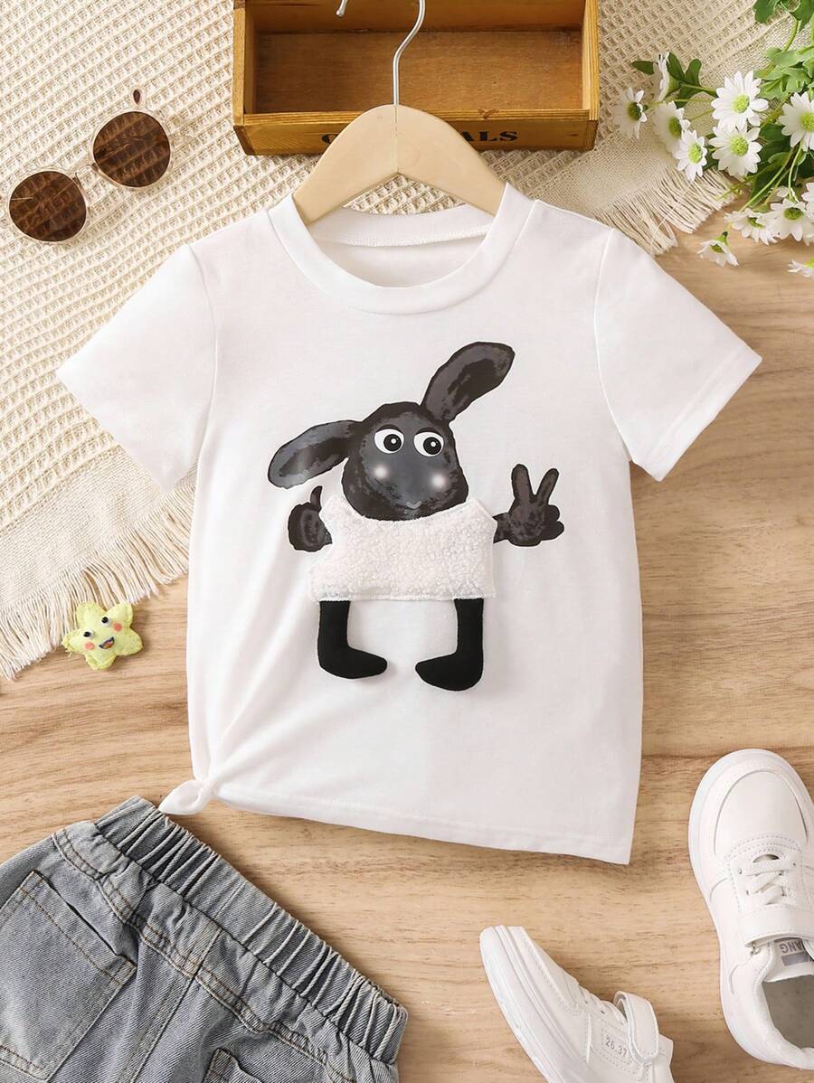 SHEIN Meninas Da Criança Gráfico De Desenho Animado Camiseta