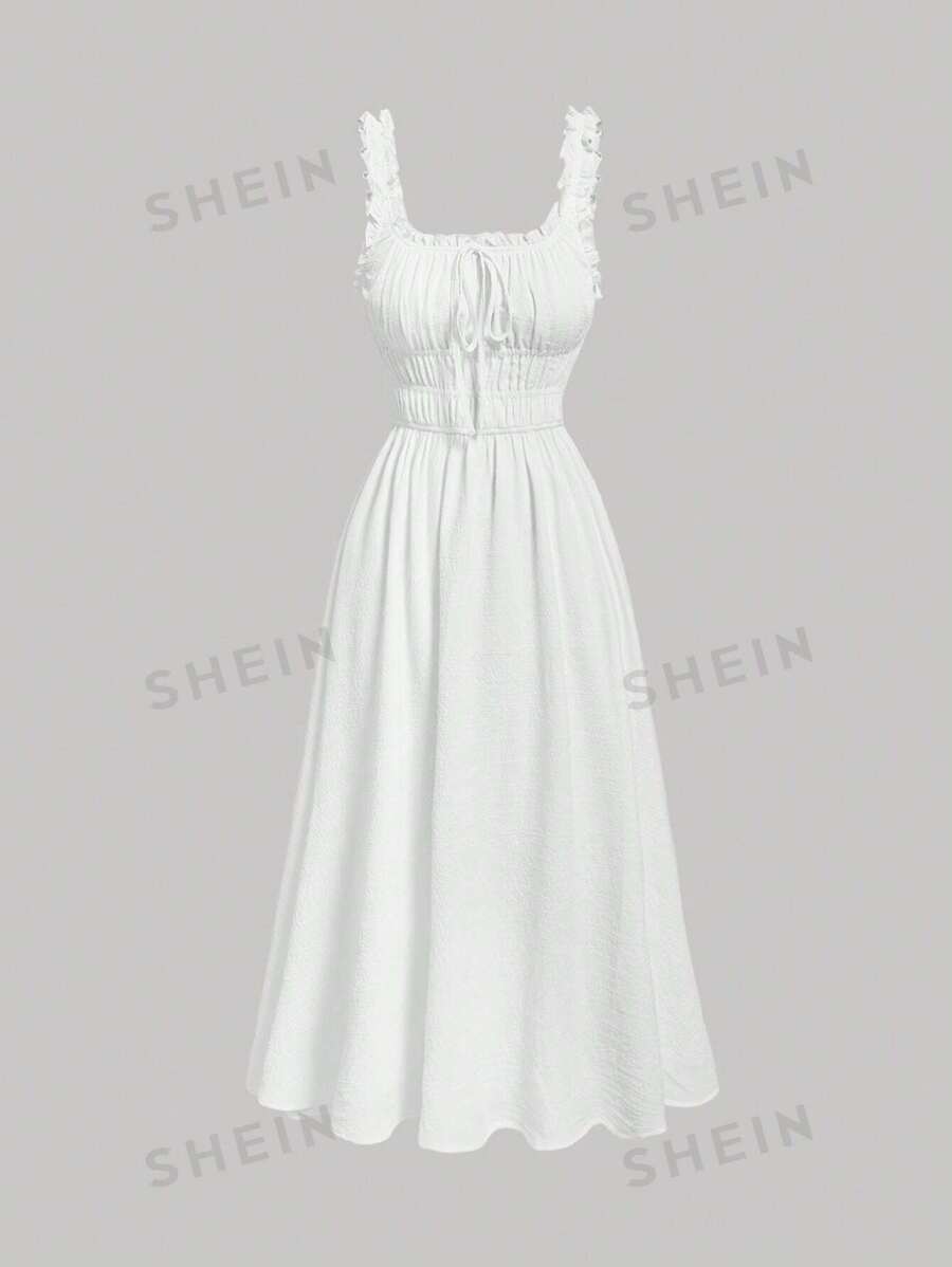 SHEIN MOD Vestido de tirantes unicolor pecho con fruncido ribete fruncido