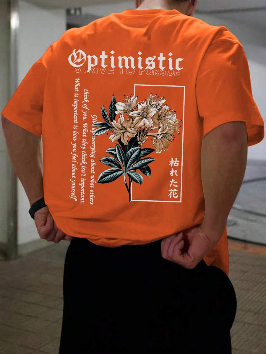 Manfinity LEGND Hombres Camiseta con estampado floral con slogan