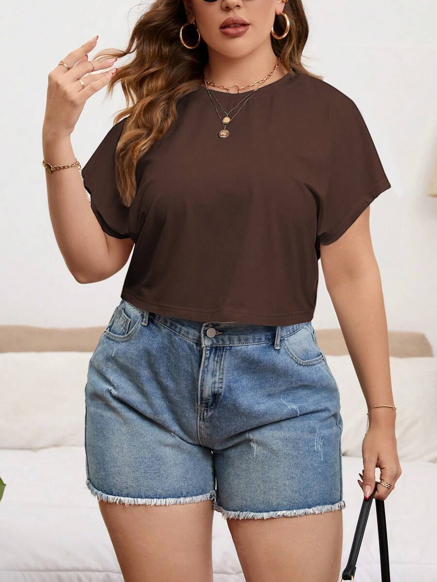 SHEIN Essnce Camiseta unicolor de manga murciélago
