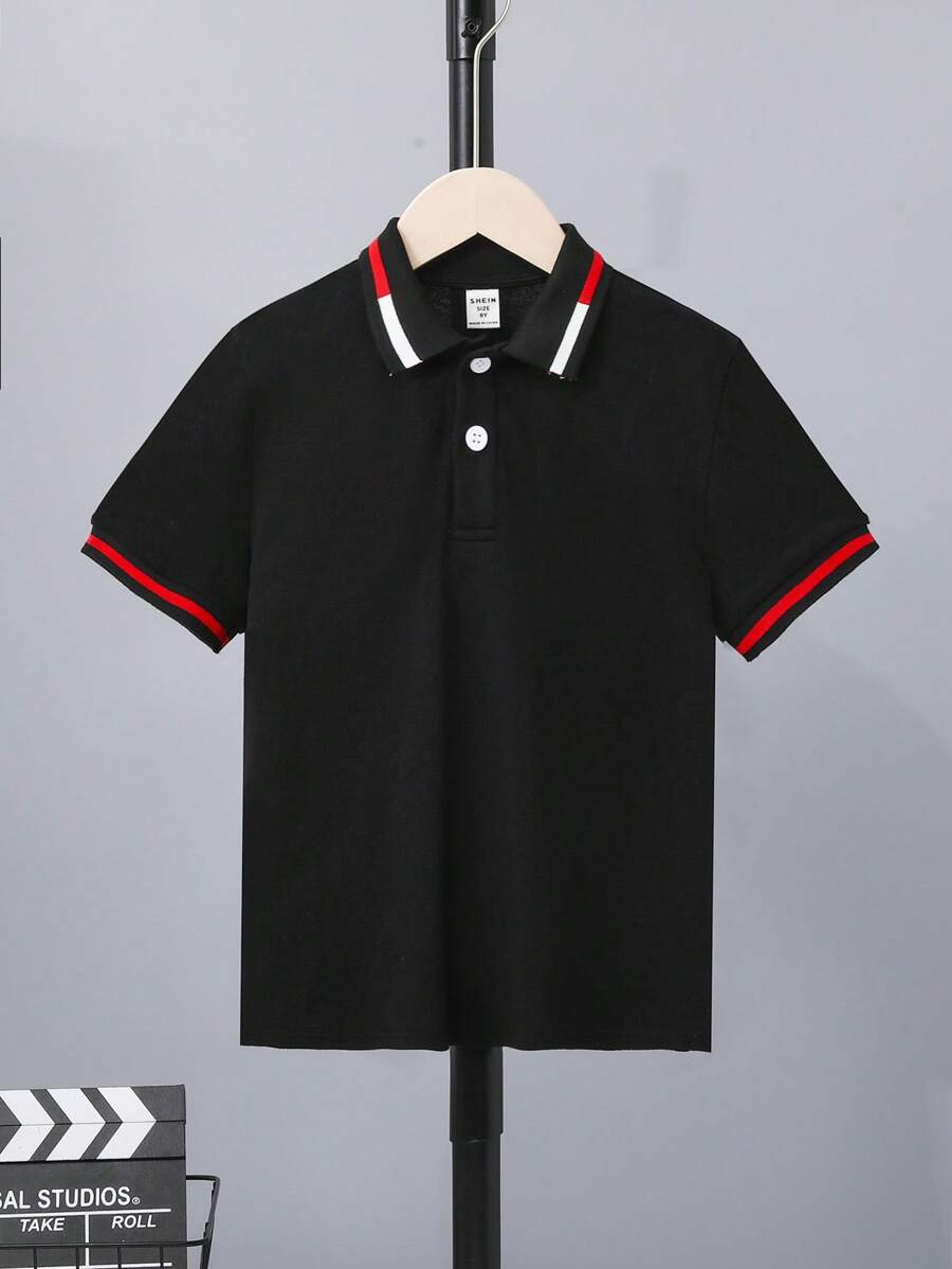 SHEIN Adolescent Garçon Polo Oversize Décontracté Avec Contrastant Col Et À Blocs De Couleurs Patchwork