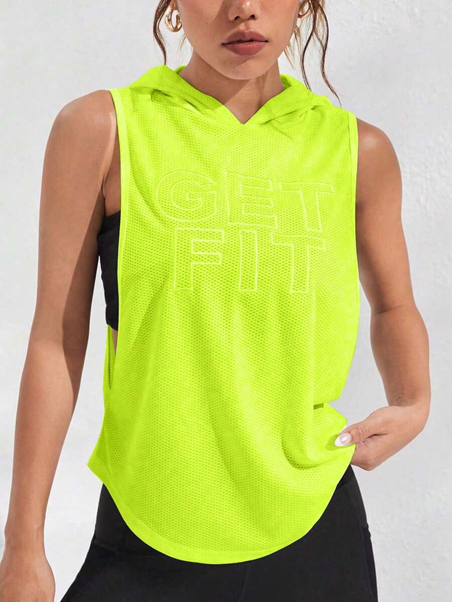 SHEIN Core Rhythm Letter Graphic Hooded Sports Sweatshirt