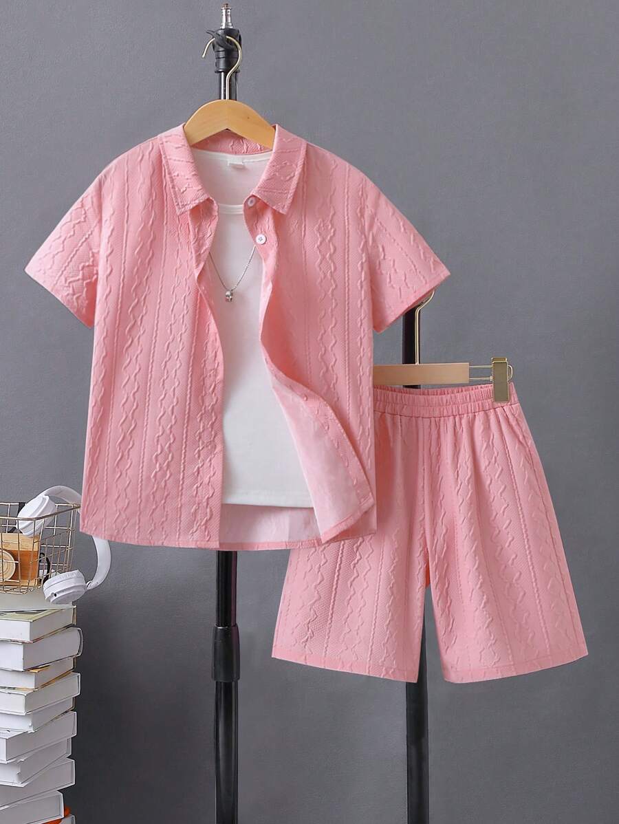 SHEIN Garçon Unicolore À Bouton Chemise & Short (Sans T-Shirt)