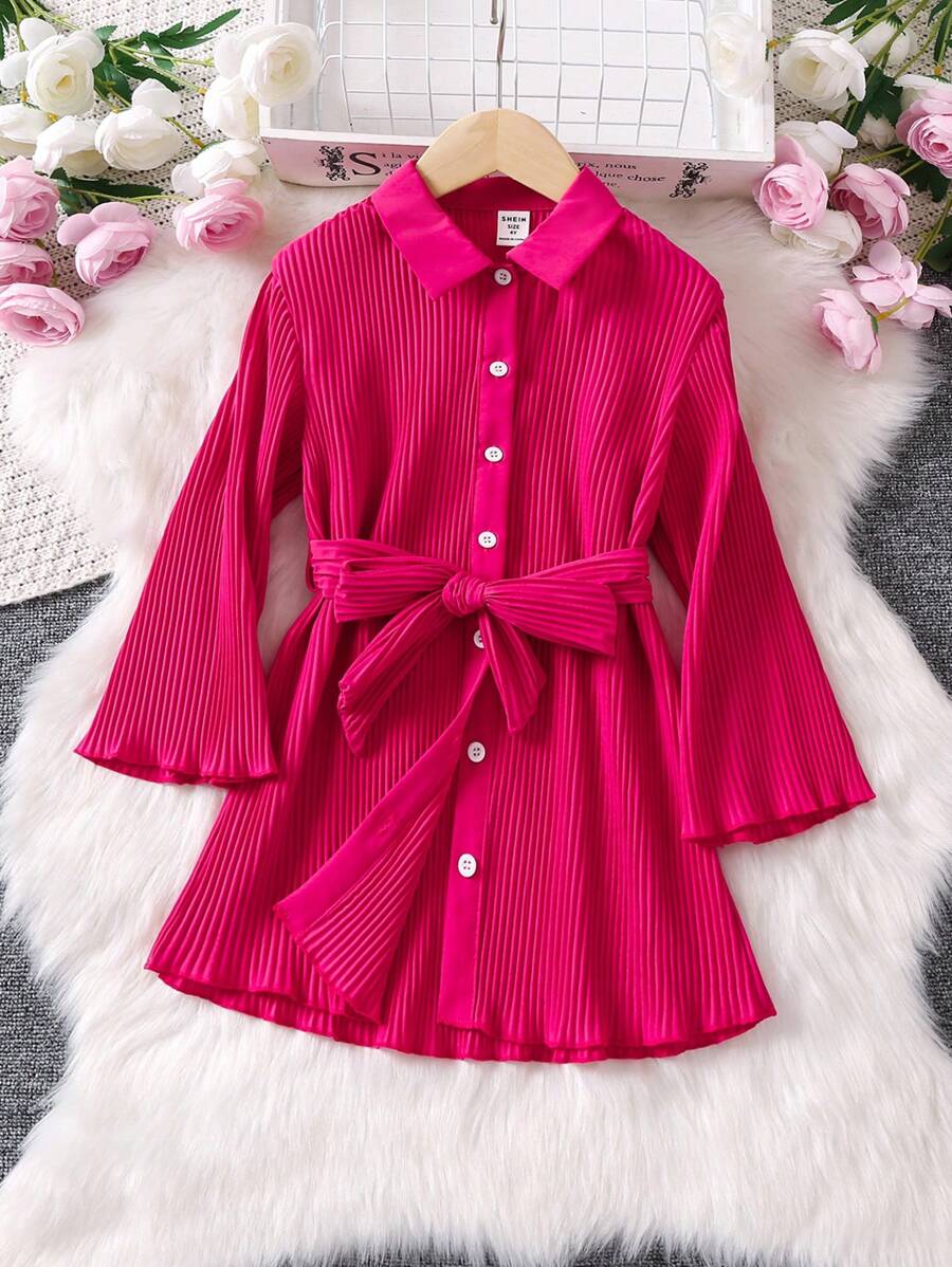SHEIN garota jovem Franzido Com Cinto Vestido Camiseta