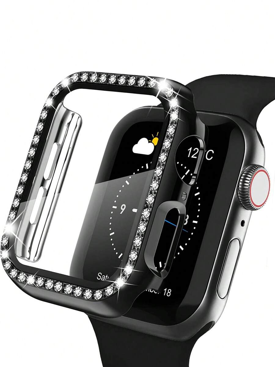 Women's Watch Case Fashion Sparkling Diamond Drop-Proof And Scratch-Resistant PC And Tempered Glass Screen Film All-In-One Case Compatible With Apple Watch 38/40/41/42/44/45/46/49MM Easy-To-Wear Case Compatible With Apple Watch Series Ultra/10/9/8/7/6/5/4/3/SE Protection Case