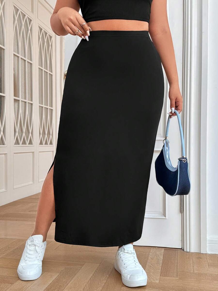SHEIN EZwear Faldas de verano de talla grande con abertura en el bajo y diseño de color sólido