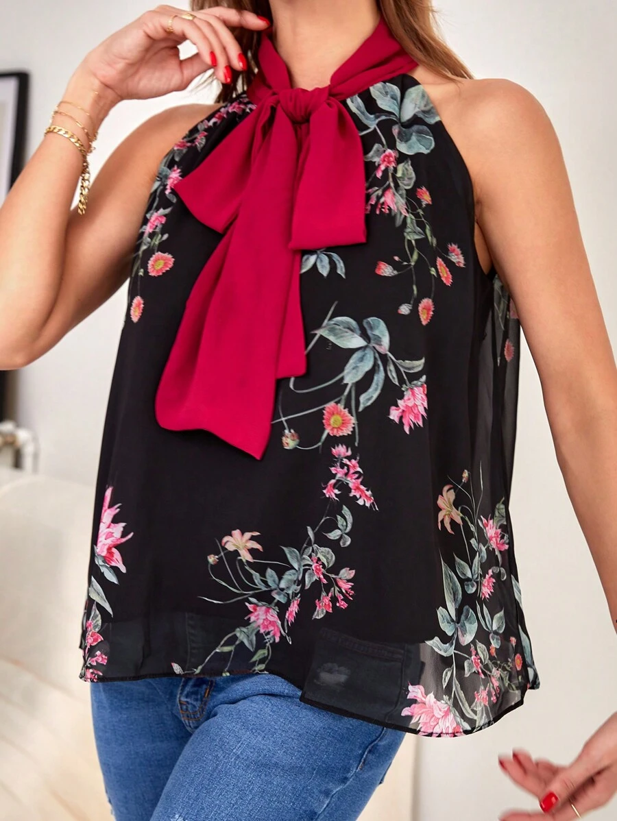 Boho Bloemen Blouse Knoop Vooraan