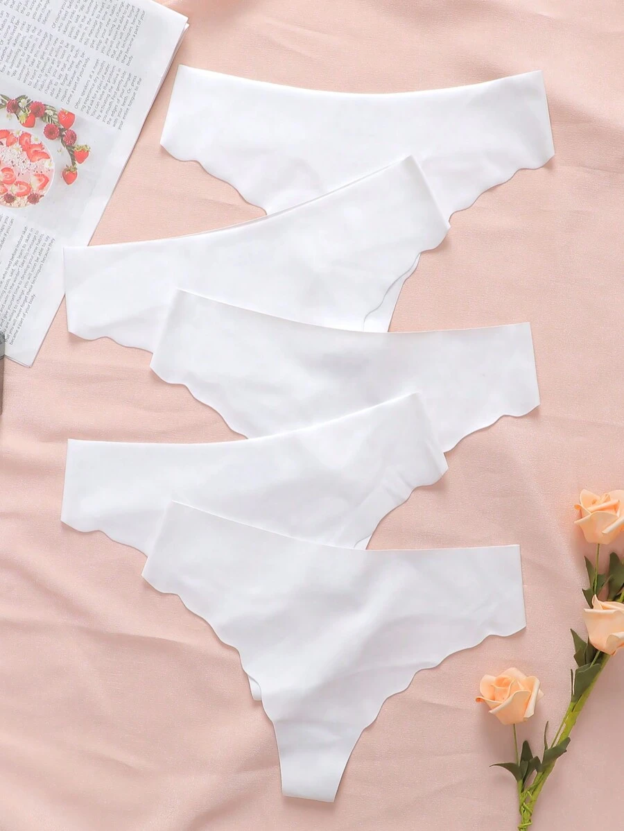 Shein Underwear&Sleepwear Basics 5 paquetes Bragas sexys sin costuras con acabado de volante liso