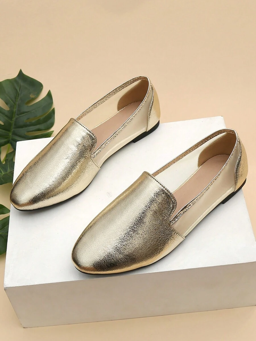 Flache Damenschuhe mit runder Zehenpartie, elegante Loafer Flats aus Wildlederimitat