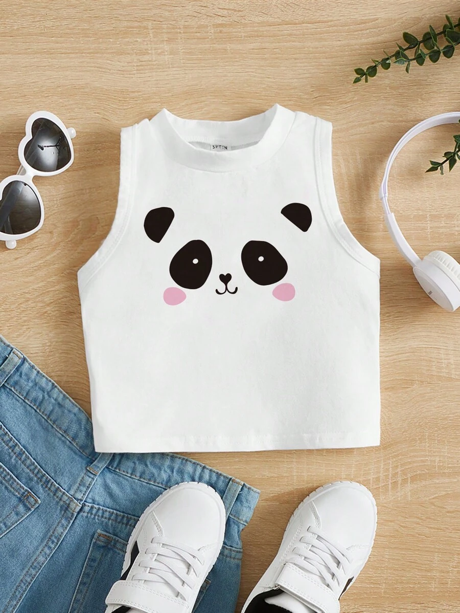 SHEIN Young Girls' Cartoon Pattern Knit Casual Tank Top For Summer