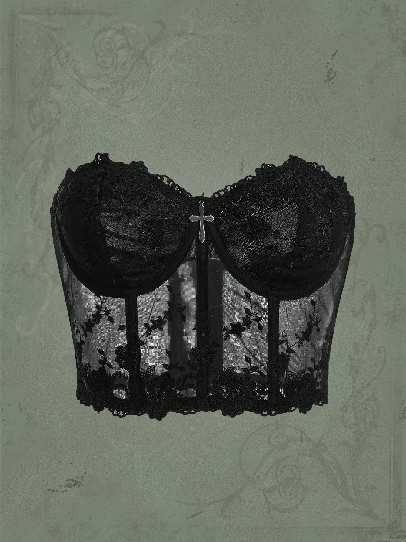 ROMWE Goth Floral Lace Tube Top