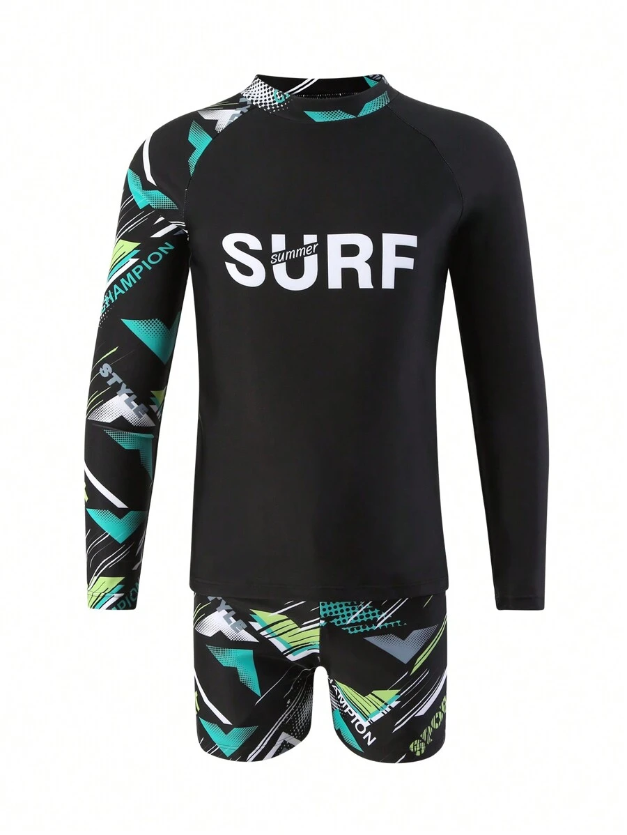 Tween Boy Letter Graphic Beach Swimsuit