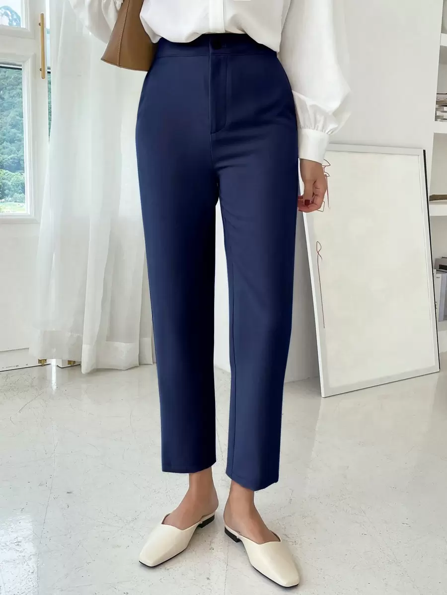 DAZY Pantaloni casual a gamba dritta con tasche, tinta unita, pantaloni casual/eleganti da donna
