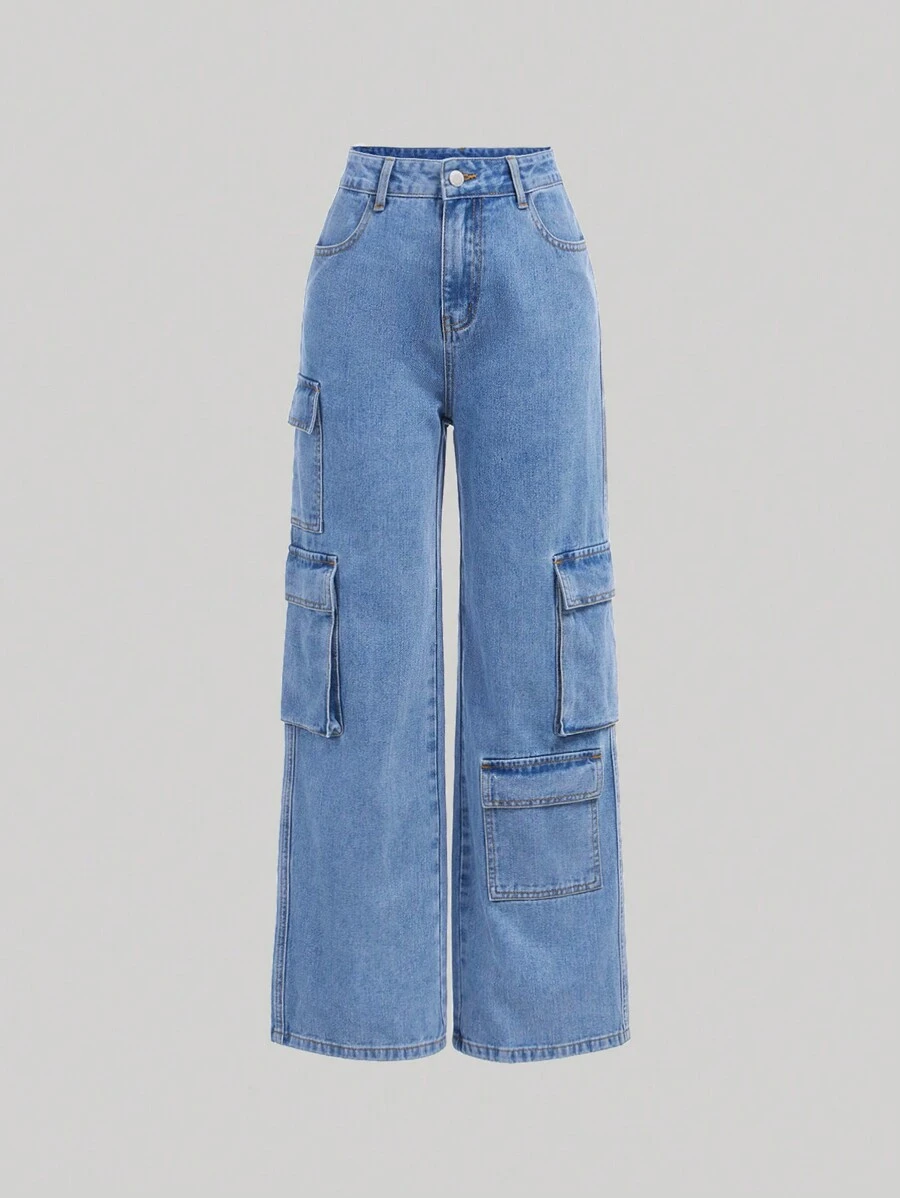 SHEIN Girlism Garotas Adolescentes Bolso Com Aba Jeans Cargo
