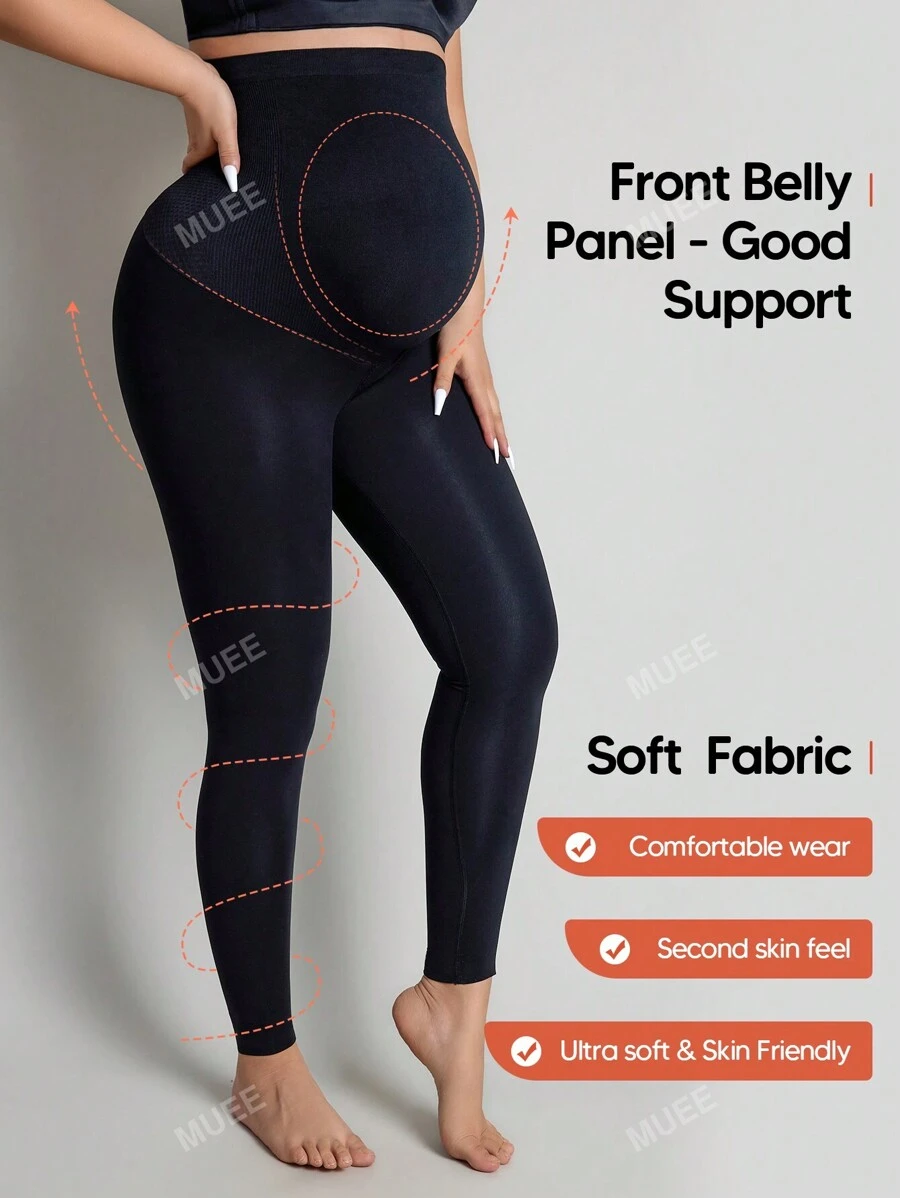 Maternity High Waisted Belly Support Leggings With Expandable Belly Panel