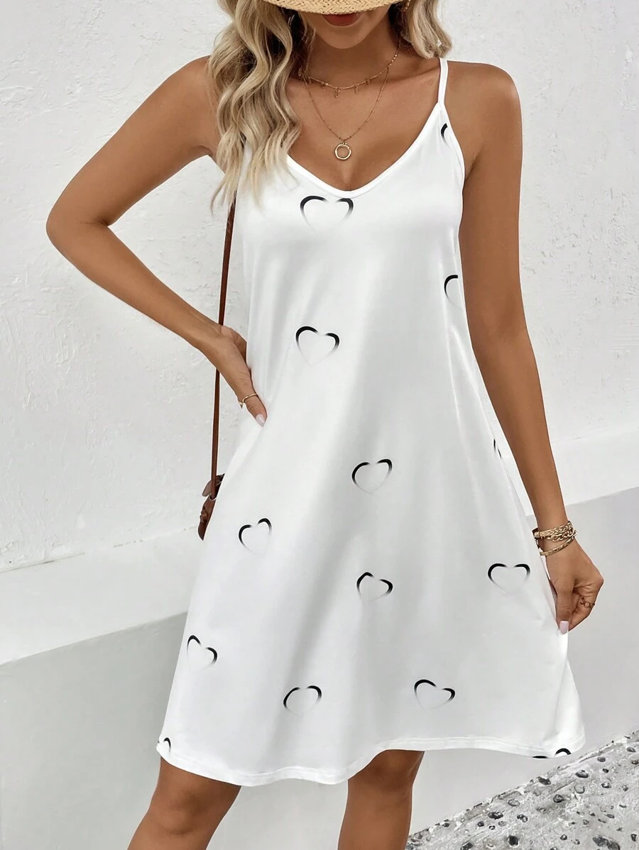SHEIN LUNE Abito con bretelle sottile con stampa cuore
