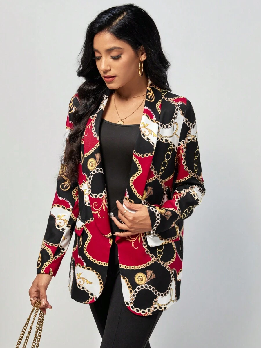 SHEIN Clasi Blazer con stampa catena collo sciallato