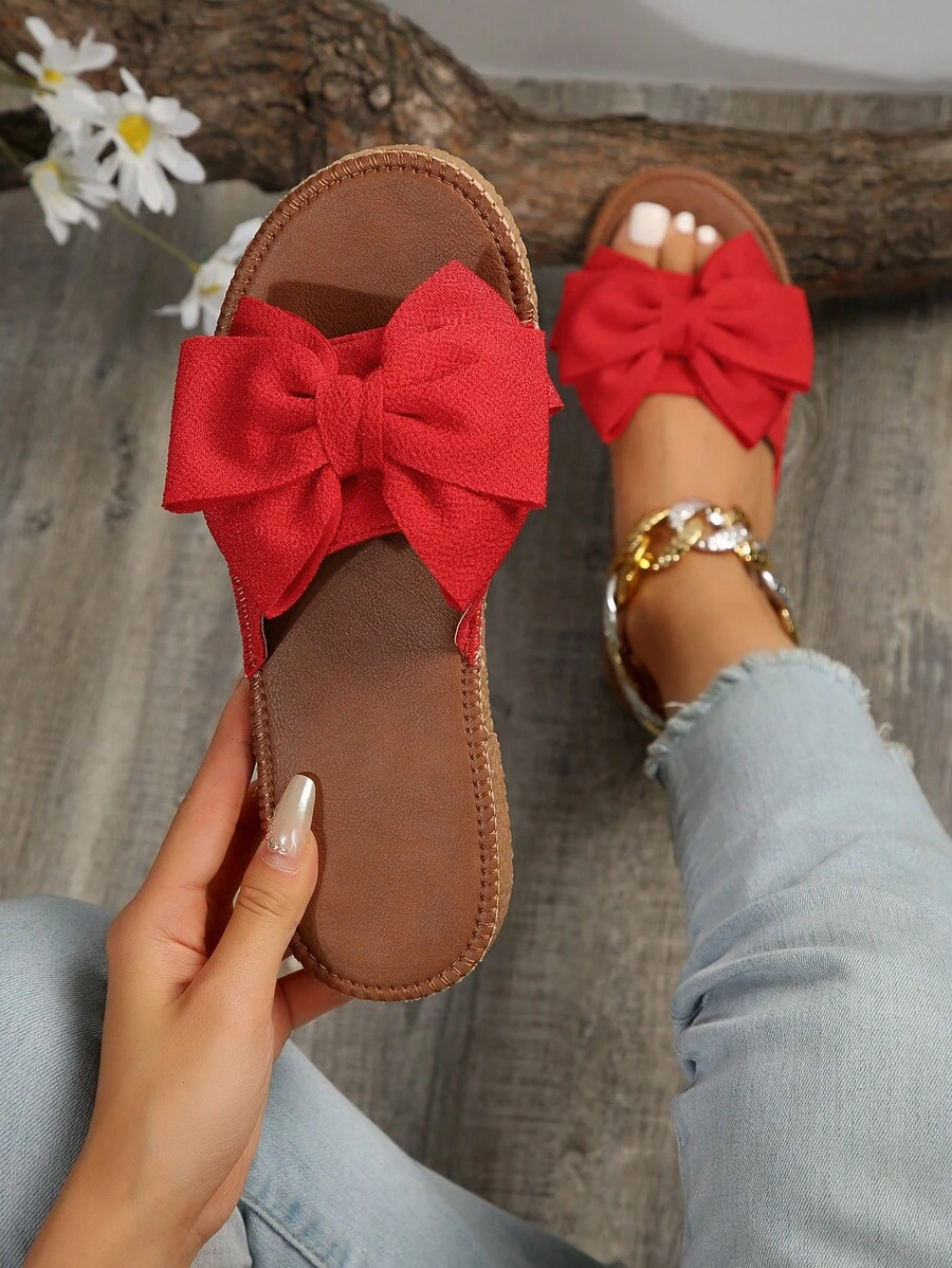 Bowknot Round Toe Slippers For Women, Fashionable Two-Wear Outdoor Sandals, Non-Slip Butterfly Decoration Slide Sandals