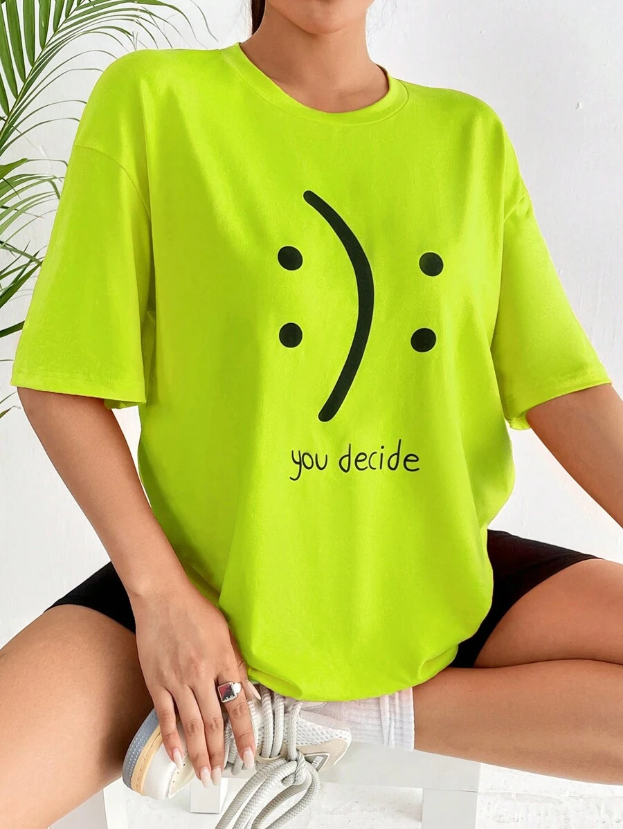 SHEIN EZwear T-shirt met grafische slogan en verlaagde schouder, jij beslist