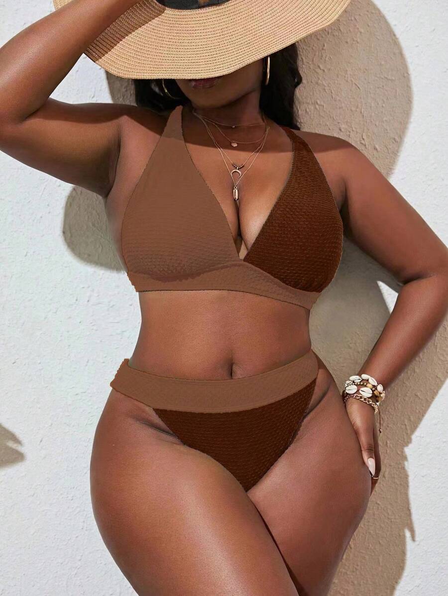SHEIN Swim Curve Traje De Baño Con Conjunto De Bikini Con Bloques De Color De Talla Grande De Playa De Verano